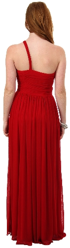 Single Shoulder Shirred Brooch Formal Prom Dress — back view