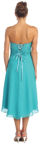 Strapless High Low Formal Party Prom Dress with Pleating — back view