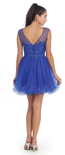 Floral Lace Bust Tulle Short Formal Prom Dress — back view