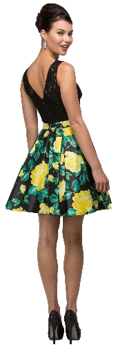 Lace Top Floral Skirt Short Homecoming Party Dress — back view