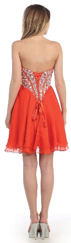 Strapless Bejeweled Bodice Short Party Prom Dress — back view