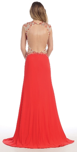 Mesh Rhinestones Bodice Floor Length Prom Pageant Dress — back view