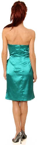 Pleated Bodice Cocktail Dress with Sash and Brooch Applique — back view