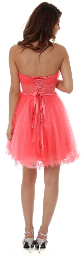 Strapless Mesh Short Party Prom Dress with Rhinestones — back view