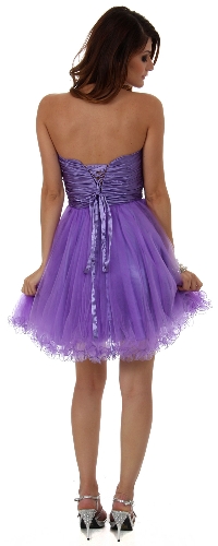 Strapless Mesh Short Party Dress with Beaded Bust — back view