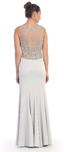 Rhinestones Mesh Top Flared Skirt Long Prom Dress — back view