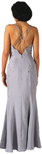 Criss Crossed Beaded Dress with Flare Skirt — back view