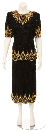 Sequin Flower Bud Two Piece Formal Gown