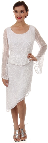 Round Neck Full Sleeves 2-Piece Beaded Cocktail Dress 