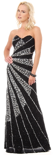 Strapless Sequins & Rhinestones Long Formal Prom Dress
