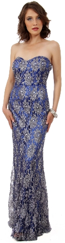 Strapless Sweetheart Neck Floral Lace Long Formal Prom Dress