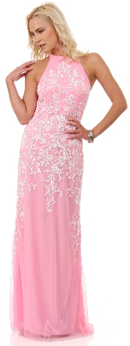 Halter Neck Keyhole Back Sequined Long Formal Prom Dress