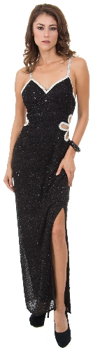 Strappy Back Floral Waist Long Formal Evening Dress 