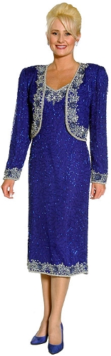 Tea Length Sequined Formal Dress with Matching Jacket 