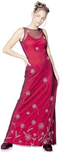 Floral Beaded Polynet Formal  Dress