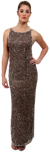 Boat Neck Long Formal Dress with Artistic Beaded Design