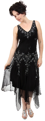 V-Neck Beaded Silk Mother of the bride Dress with Jacket