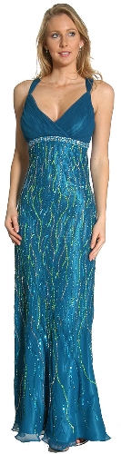 Deep V-Neck Crossed Back Sequined Long Formal Prom Dress