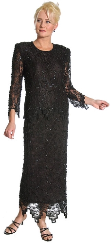 Laced and Beaded Two Piece Formal Dress