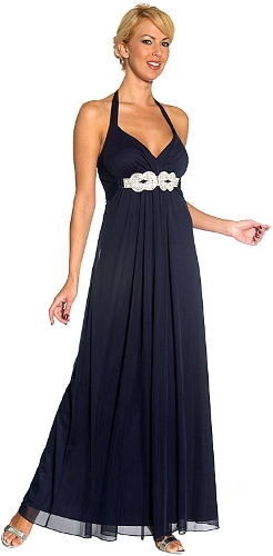 Halter Neck Rhinestones Belt Long Formal Evening Dress