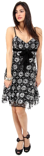 Boxy Floral Pattern Sequin Cocktail Dress