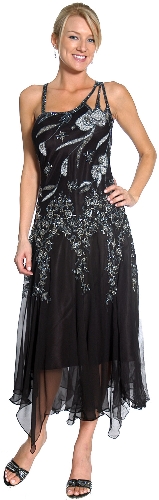 Asymmetric Floral Beaded Cocktail Dress