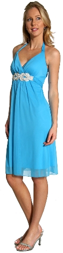 Halter Neck Rhinestones Belt Short Party Dress