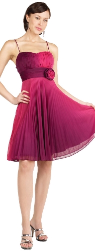Two Tone Floral Accent Shirred Party Dress 