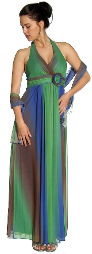 Multi Colored Halter Neck Formal Evening Dress 