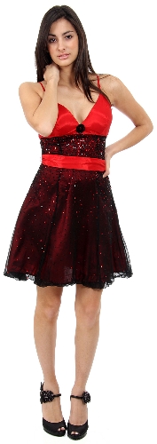 Short Sequined Party Dress with Removable Sash