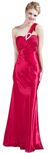 Single Shouldere Pleated Bodice Formal Evening Gown 