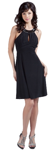 Ornate Covered Neckline Short Cocktail Dress
