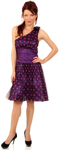 Single Shoulder Polka Dot Party Dress with Flower Applique
