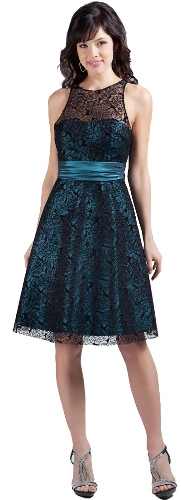 Short Rose Blossom Print Lace Cocktail Party Dress
