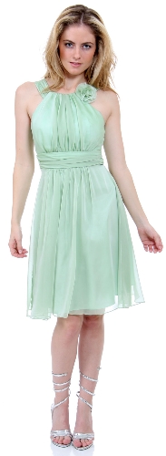 Empire Cut Shirred Knee Length Bridesmaid Party Dress