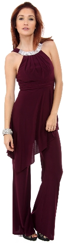 Studded Neckline Pant Dress