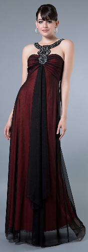 Full Length Formal Dress with Embellished Neck Accents