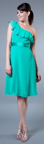 Tea Length Bridesmaid Dress with Asymmetric Top