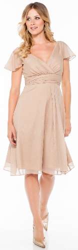 V Neck Formal Dress with Sleeves and Shirred Bust