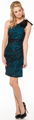 Glittery One Shoulder Party Dress with Bow Applique
