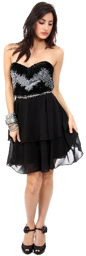 Strapless Ruffled Skirt Sequined Bust Short Prom Dress 