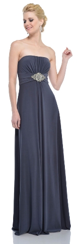 Strapless Bejeweled Waist Long Formal Dress 