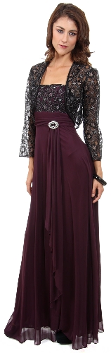 Spaghetti Straps Long Mother of Bride Dress with Lace Bolero