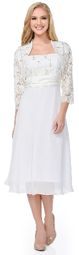 Lace Top Chiffon Skirt Formal MOB Dress with Bolero