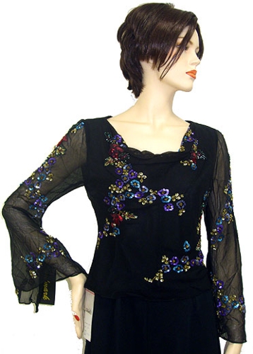 Long Sleeved Beaded Formal Blouse