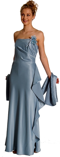 Shirred Formal Evening Dress with Corsage