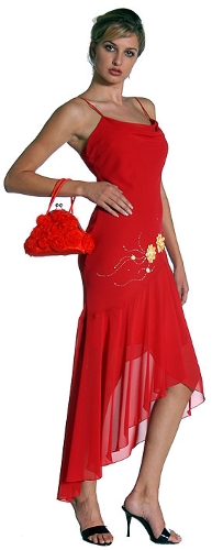 Asymmetric Trendy Formal Dress with Flowers