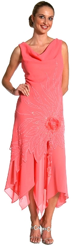 Asymmetric Floral Beaded Formal Dress