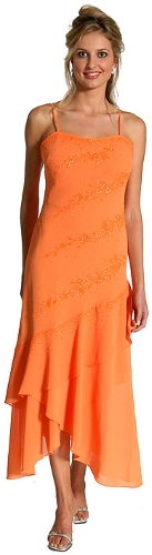 Spaghetti Evening Dress with Layered Skirt