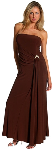 Strapless Shirred Long Evening Dress